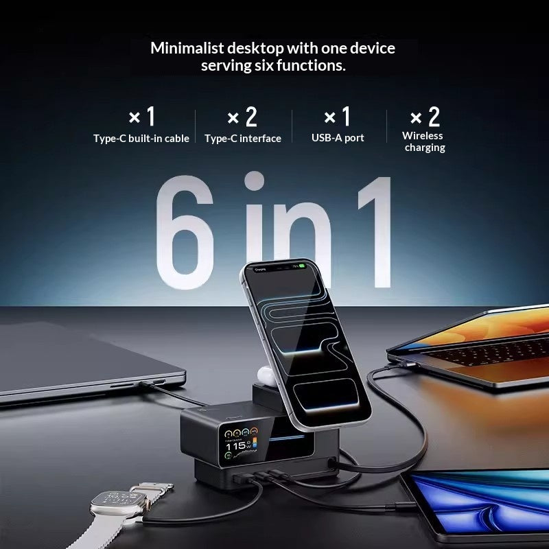 Chargeur de bureau multifonctionnel 6-en-1 140W pour PC et smartphones