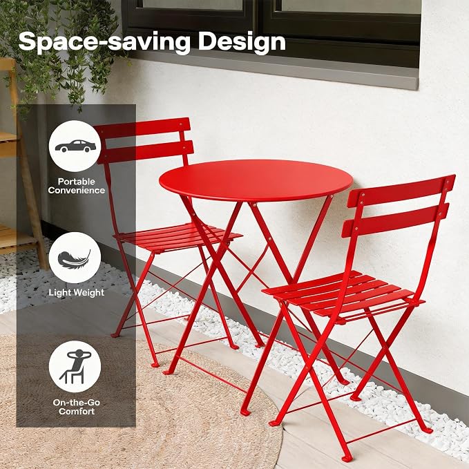 Intérieur Extérieur 3-Piece pliable Bistro Set pliant de meubles de patio extérieur 2 chaises A