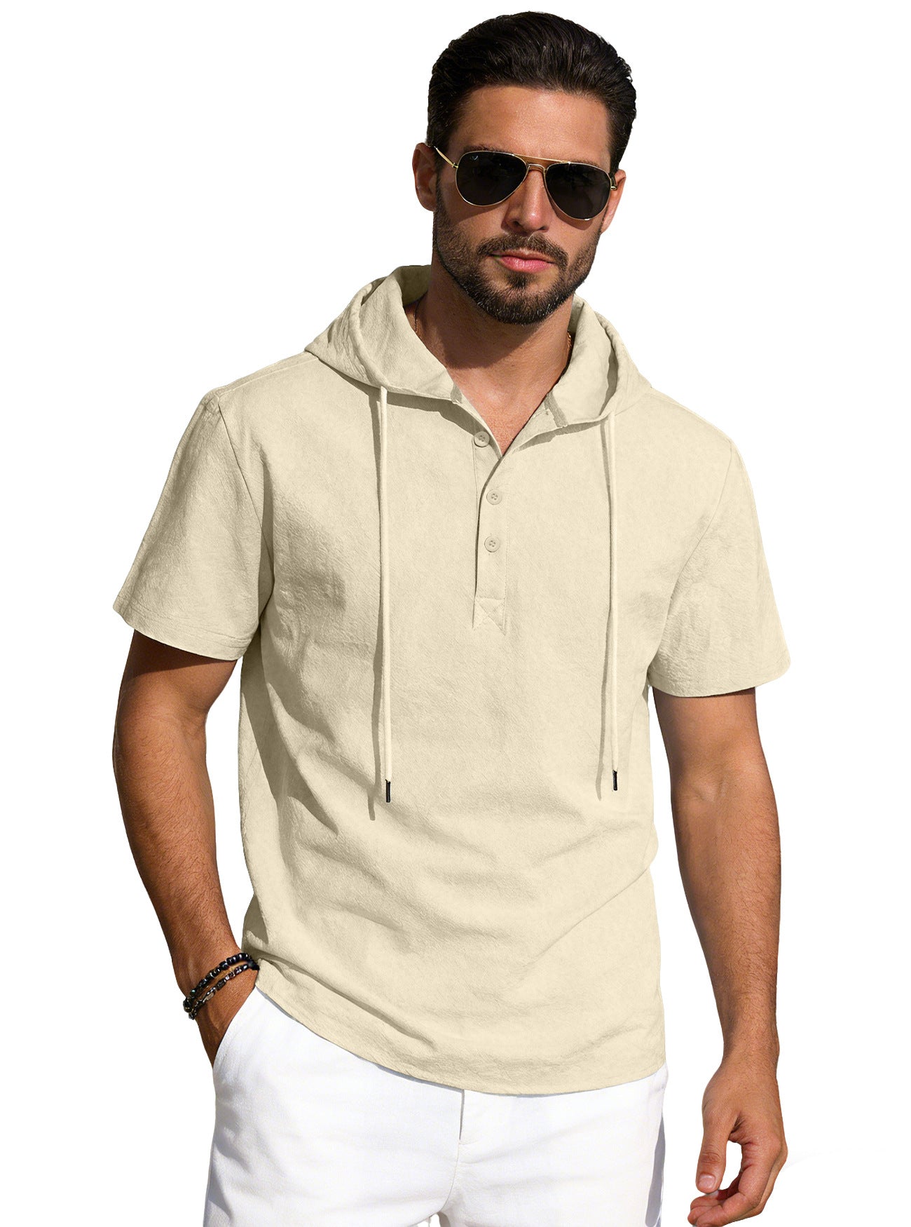 T-shirt à capuche manches courtes en coton pour hommes
