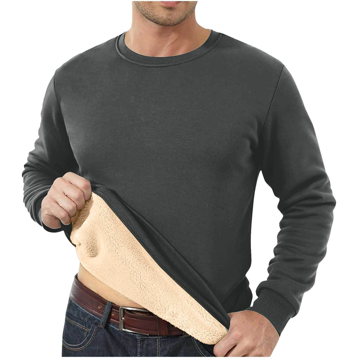 Amazon Autumn and Winter Sweatshirt Hommes Velvet Rond Col Solide Couleur Loose Thermal Unde