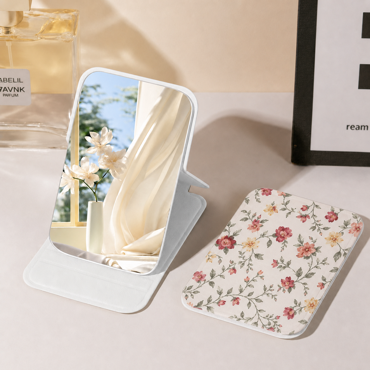 Vintage Floral pliant Compact Miroir Portable Pocket Double Sided Maquillage Miroir Travel Co