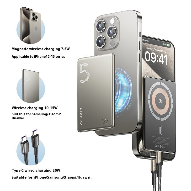 Ultra-Thin 5000mAh Magnetic Wireless Power Bank