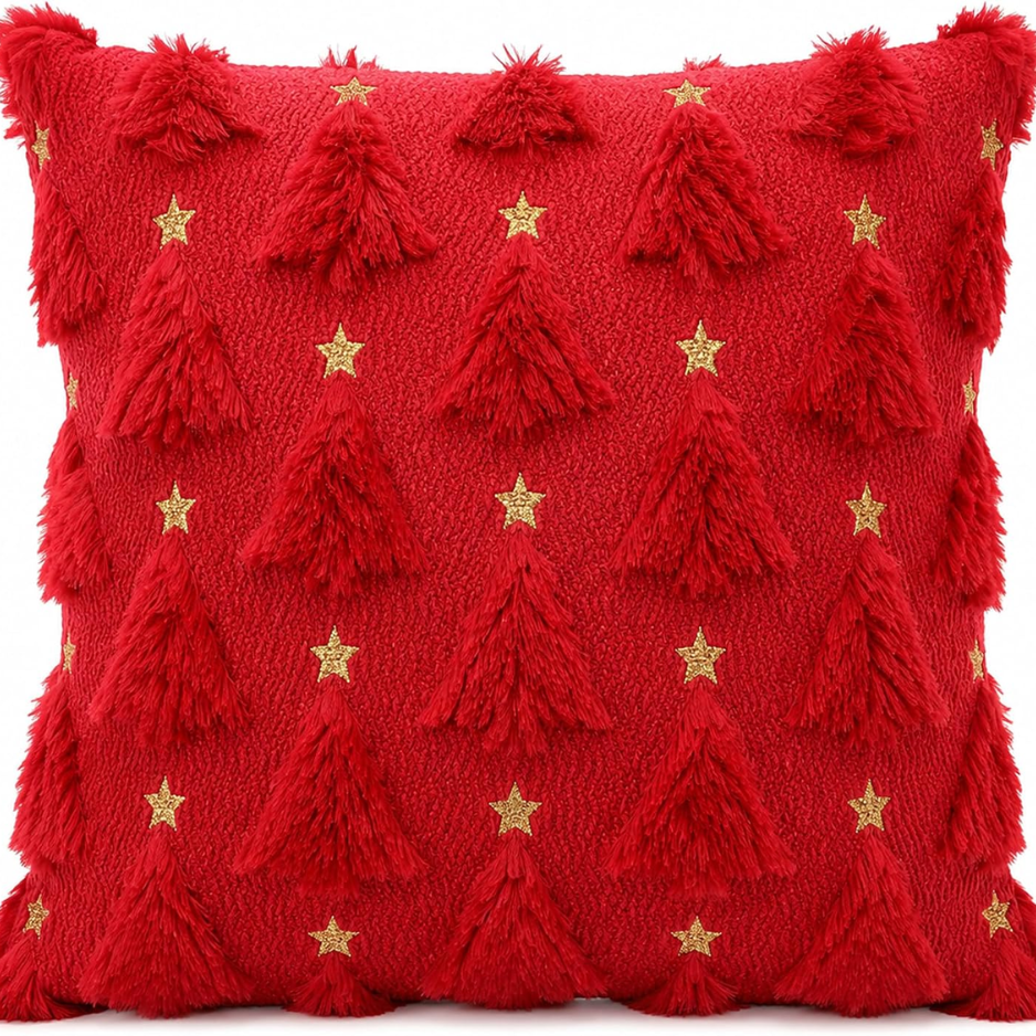 Décorations de Noël - Couvertures d'oreiller rouge arbre de Noël 18x18 pouces