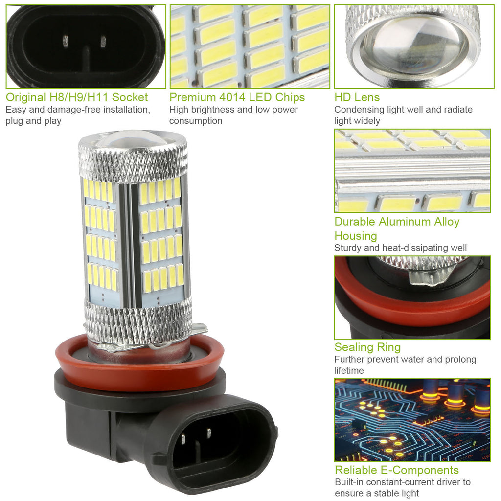 2PCS 800lm H8 H9 H11 LED brouillard DRL Ampoule lumineuse IP65 résistant à l'eau 360 degrés Angle de faisceau 600