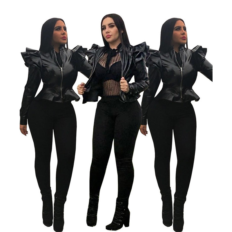 Veste en cuir casual pour femmes