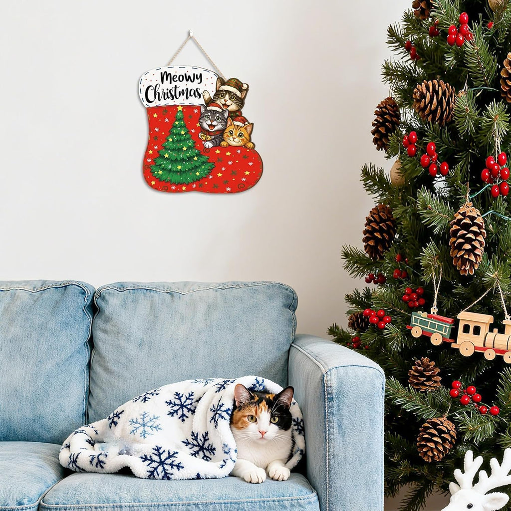 Panneau en bois de Noël Meowy
