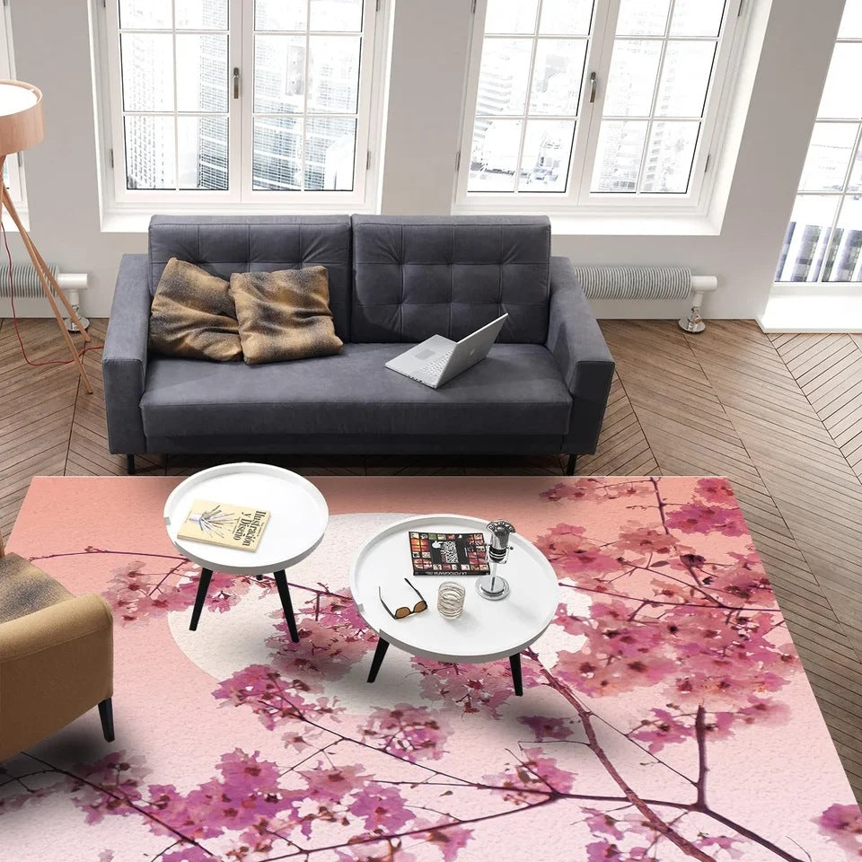 Pastel Cerise Blossom Et Crescent Lune Non-dérapant Flannel Floor Mat Maison Rug Décoration