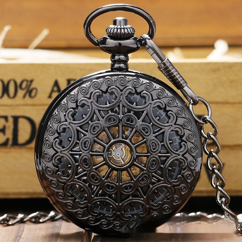 Montre mécanique de poche Retro Grande couleur de pistolet Spider Web Flip