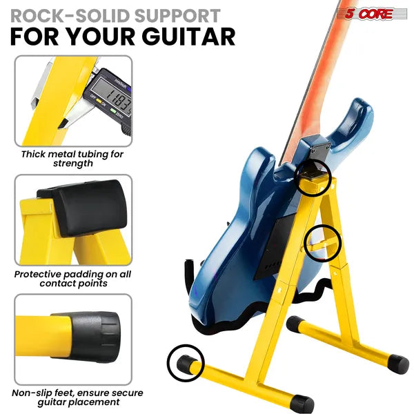 5 Core Guitar Stand 2PC A Frame W Soft Mousse bras antidérapant caoutchouc pour basse électrique acoustique