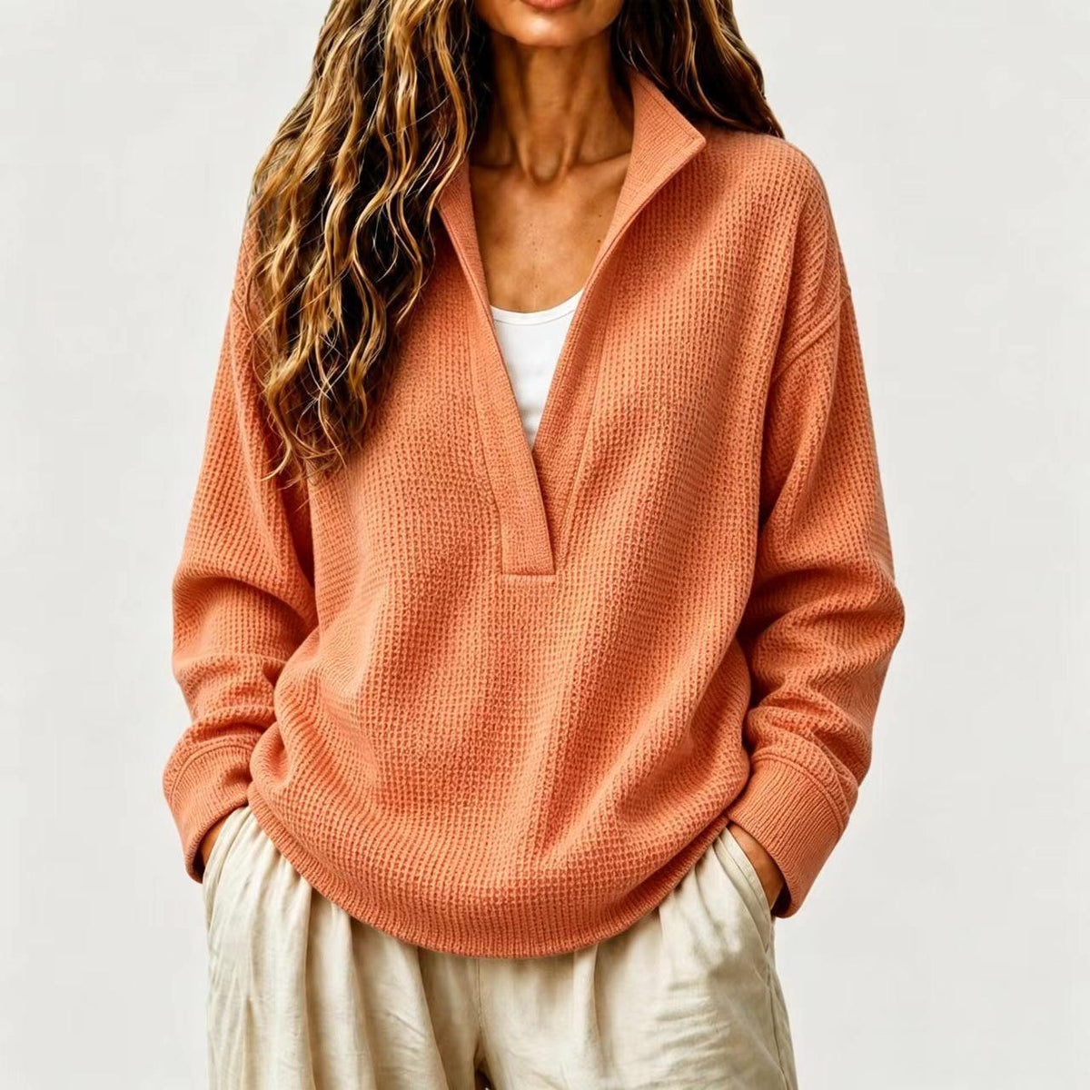 Femmes Solide-couleur manches longues Casual-fitting Top