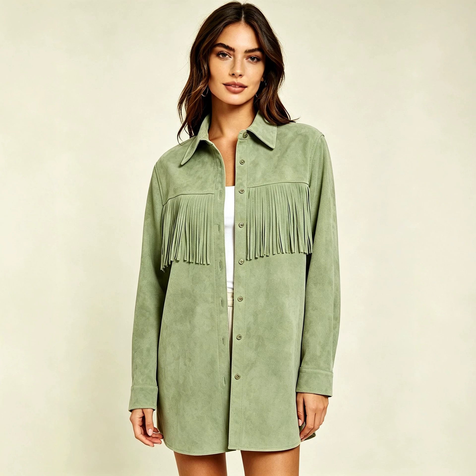 Femmes Suede Tassel Casual Shirt