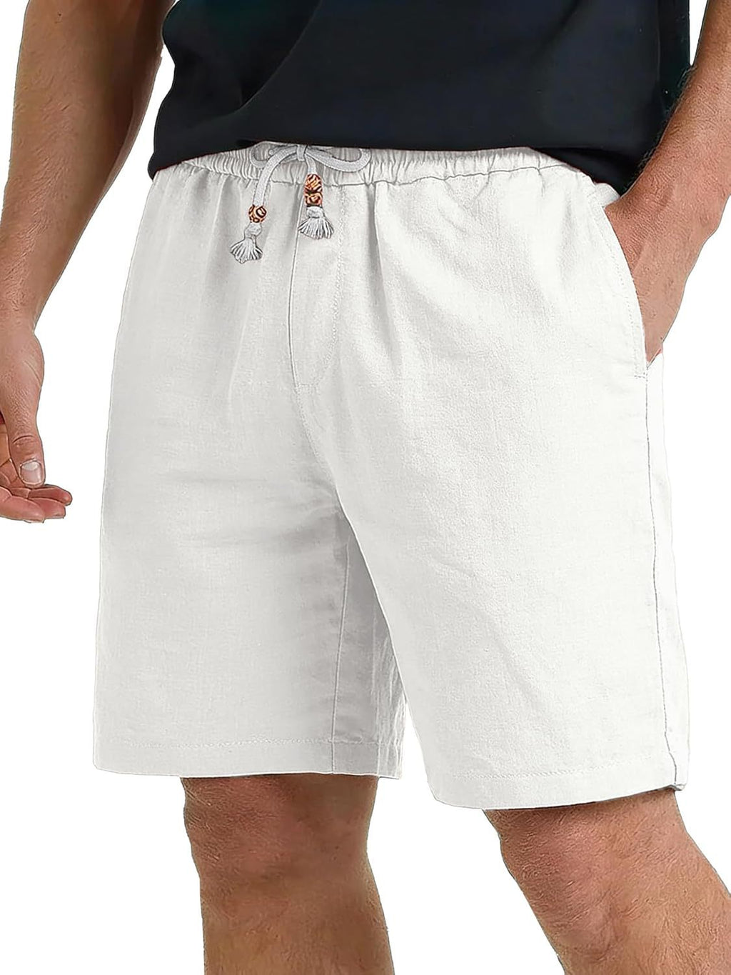 Short casual de poche en coton et en lin pour hommes