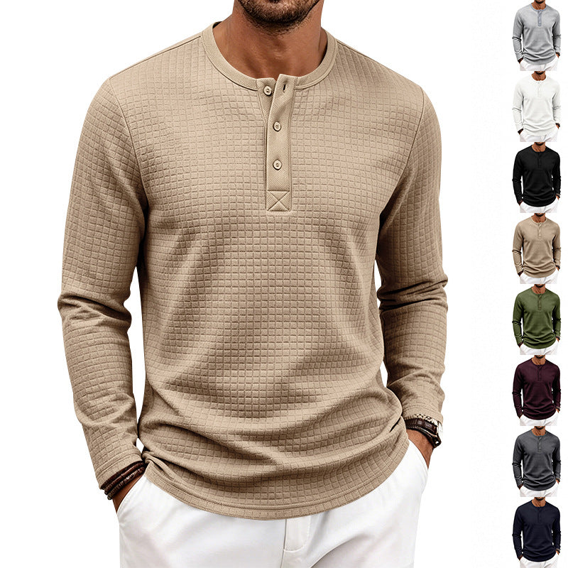 Homme Retro Jacquard Plaid Plongé manches longues Fit Henley T-shirt