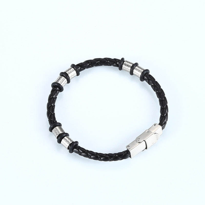 Bracelet en cuir tissé en acier inoxydable