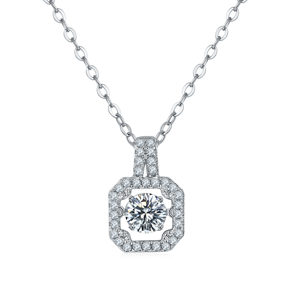 S925 Argent Sterling 0.5ct D Couleur VVS1 Moissanite Square Collier Halo 45cm Plat platine