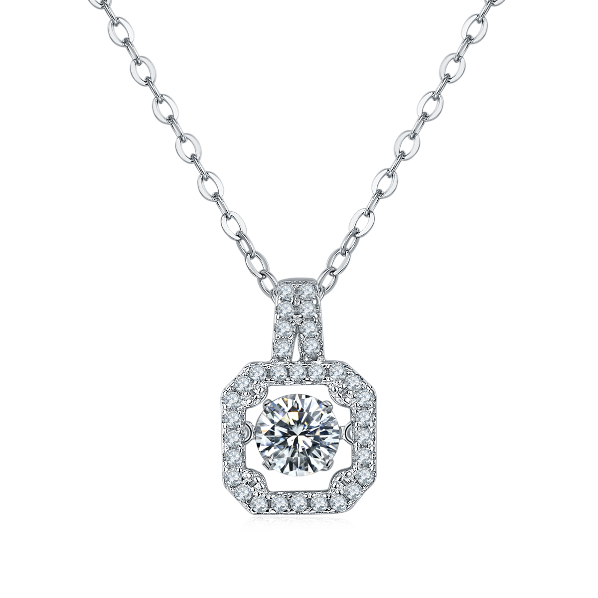 S925 Argent Sterling 0.5ct D Couleur VVS1 Moissanite Square Collier Halo 45cm Plat platine