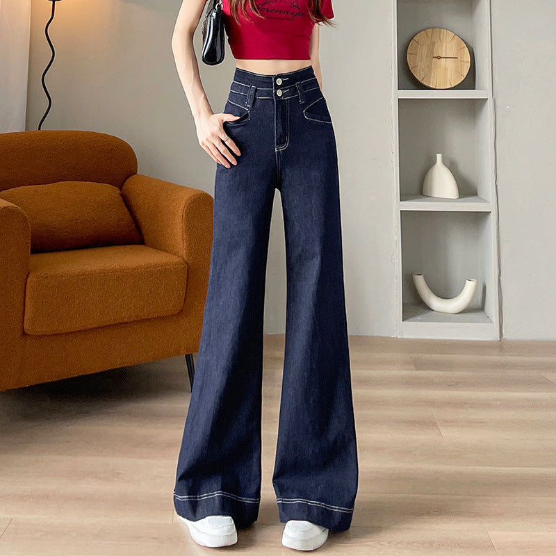 Pantalons de denim à jambes larges, de longueur de plancher évasés