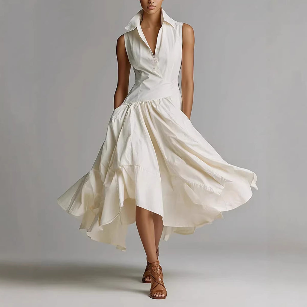 Robe de mi-long avec col en chemise et sans manches