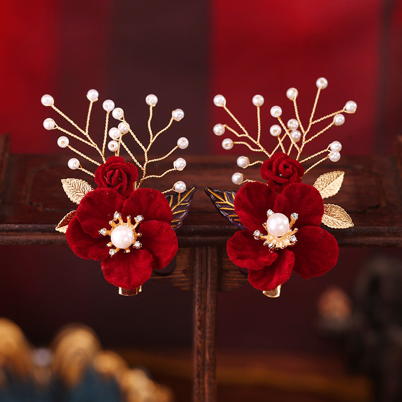 Red Velvet Flower Edge Clip Full Set Festive Flower Clip