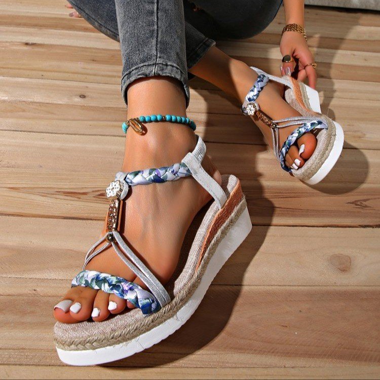Chic Platform Casual Beach Sandales romaines avec paillettes élastiques