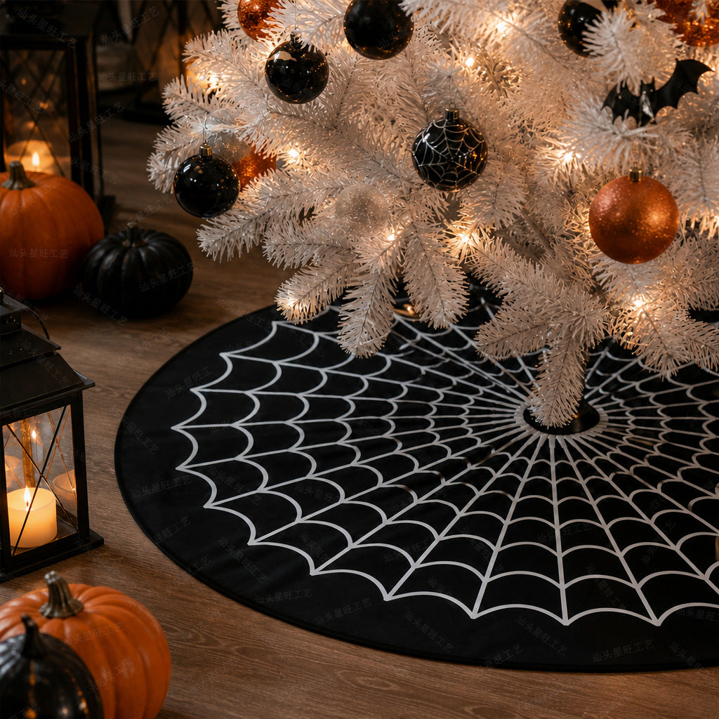 Blanc Spiderweb Halloween Tree Jupe tapis de sol décoratif