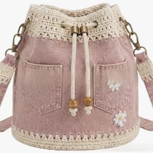 Femmes Versatile Retro Denim Patchwork Crochet Sac