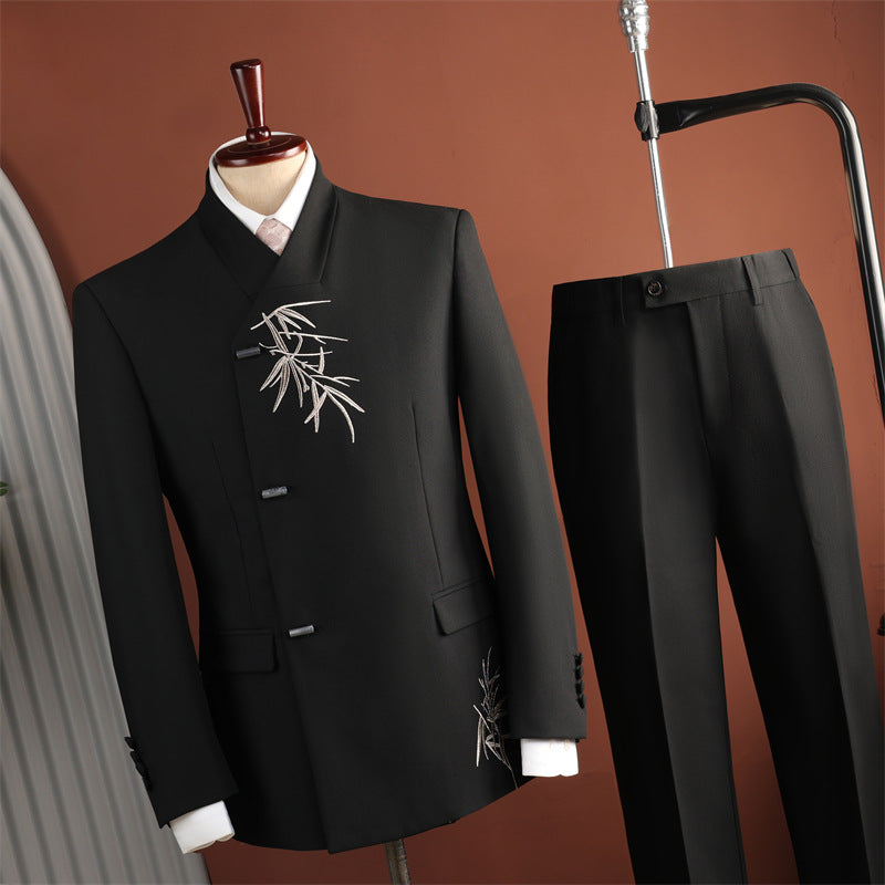 Ensemble de broderie de feuille de bambou de style chinois pour hommes