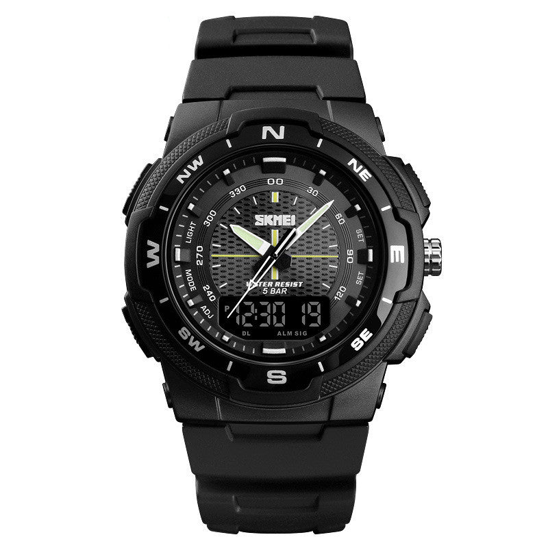 Montre électronique double affichage en caoutchouc pour hommes