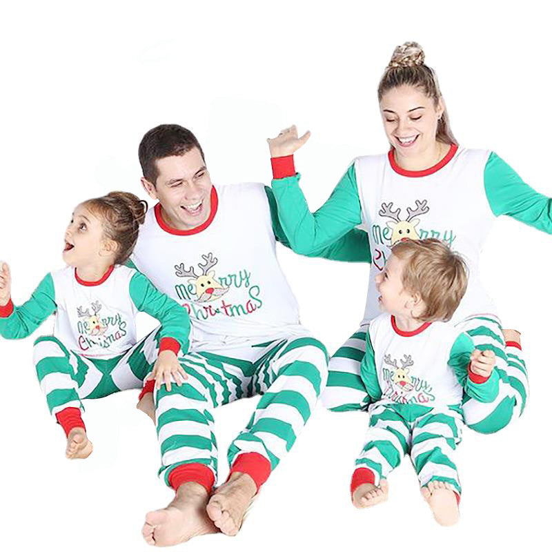 Striped Print House Long Sleeve Casual Parent-Child Outfit