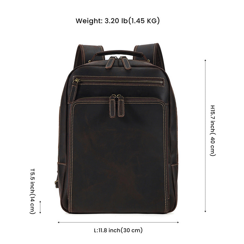 Sac à dos de voyage en plein air pour hommes Sac à dos en cuir véritable pour hommes Business Leisure Crazy Ho