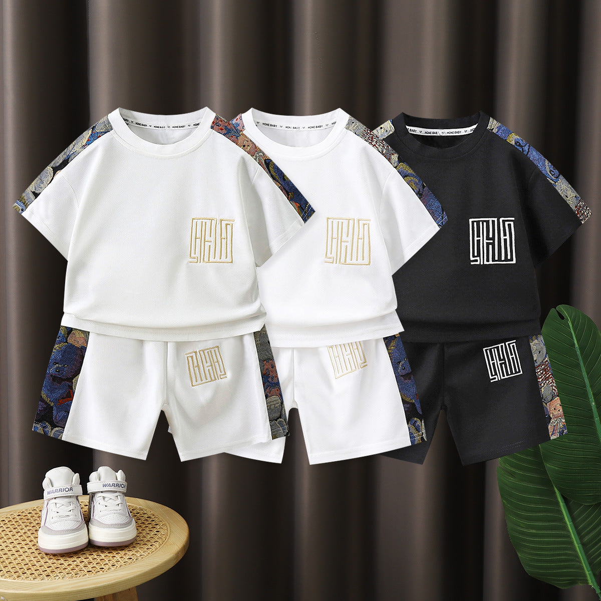 Embroidered Short-Sleeved Shorts Set for Children