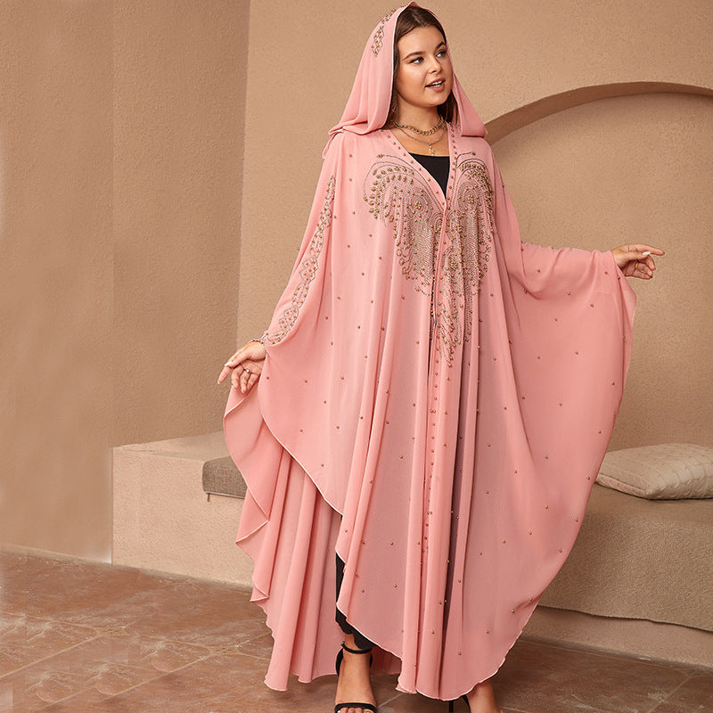 Style musulman Strass Perles Haute Densité Chiffon Cape Et Châle