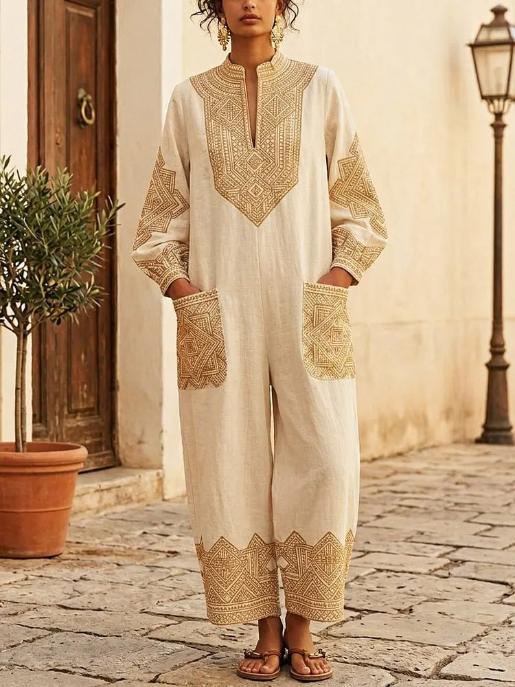 Robe de saut à manches longues en V-Neck imprimée pour femmes