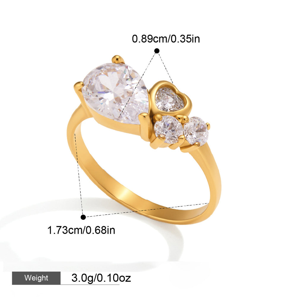 Anneau en acier inoxydable pour femmes avec zircon en forme de coeur