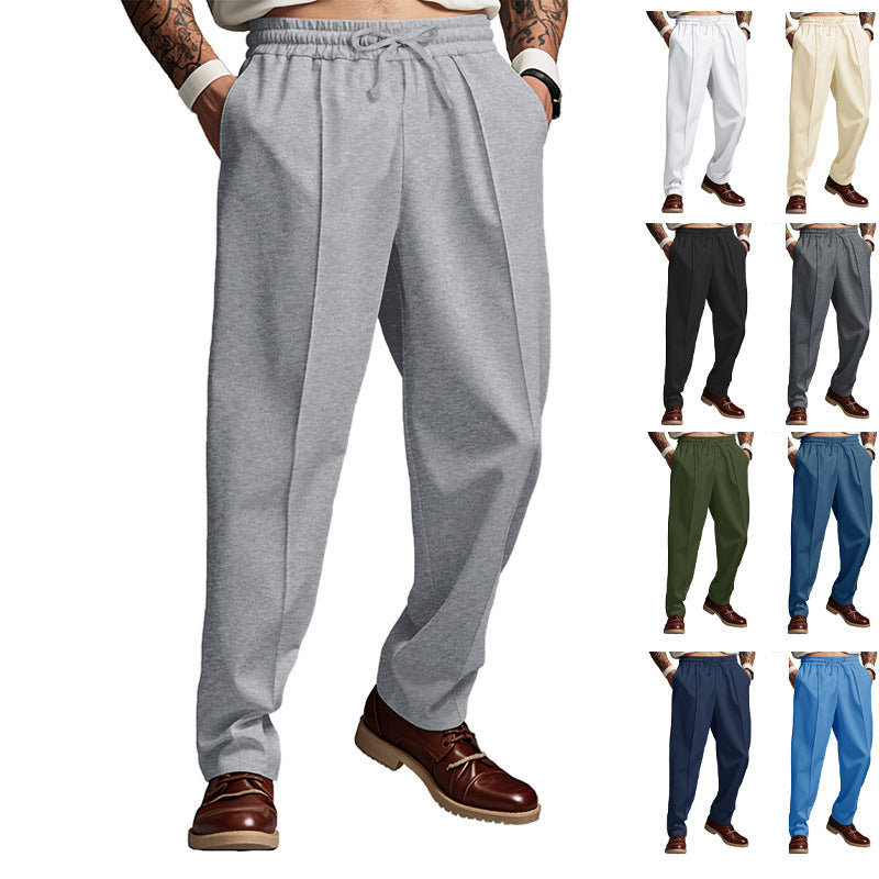 Pantalon casual de couleur unie enroulé avec un cordon et des jambes droites