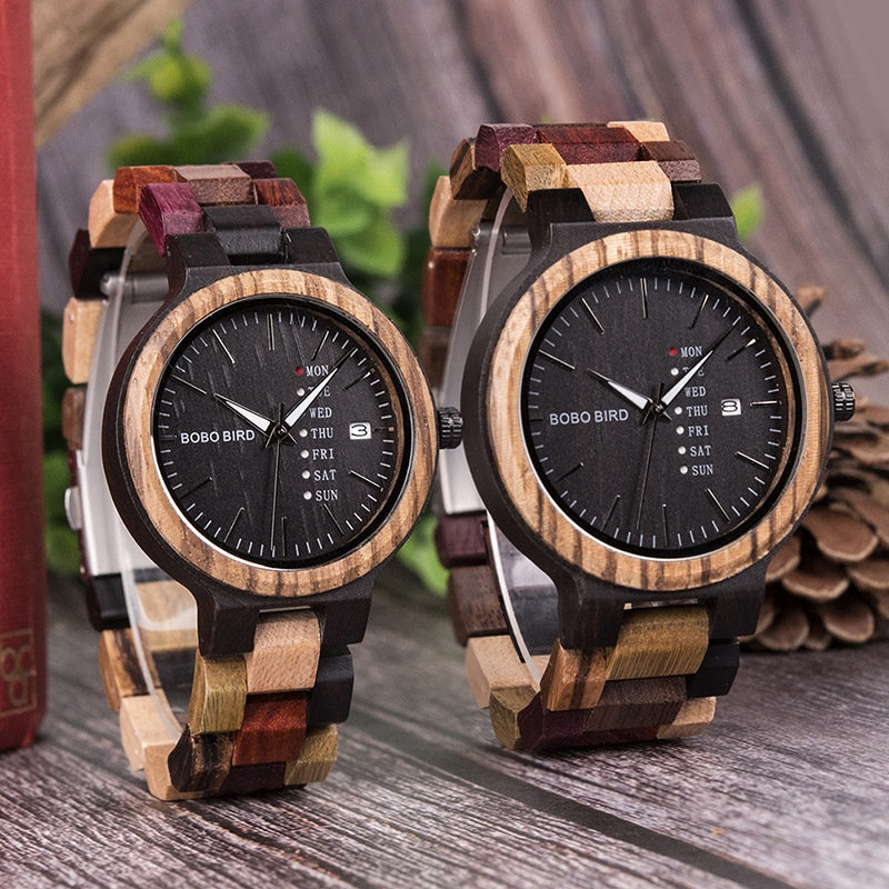 Montres en bois et montres Quartz affichage de la date