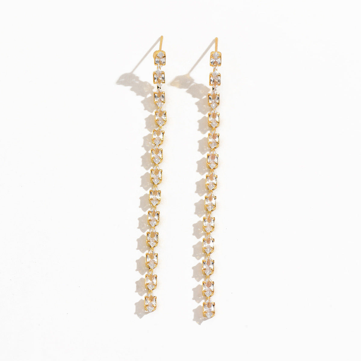 Boucles d'oreilles longues verticales Baguette CZ