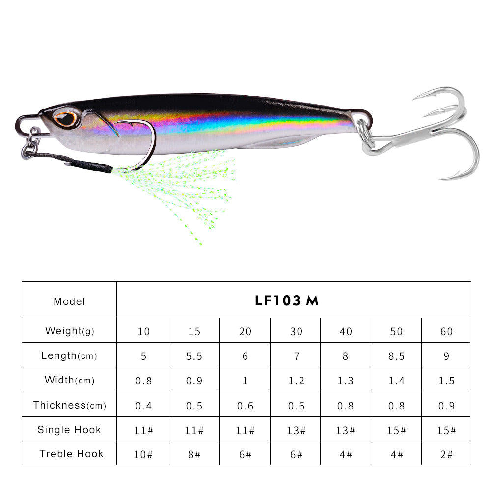 Luya Bait Submerged Tossing Lure plaque de fer Plomb lumineux de poisson avec crochet Treble