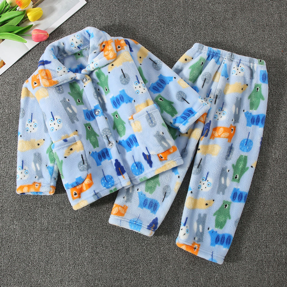 Printemps et automne Flannel de garçons et filles Mignon Kawaii Cartoon Animal Homewear