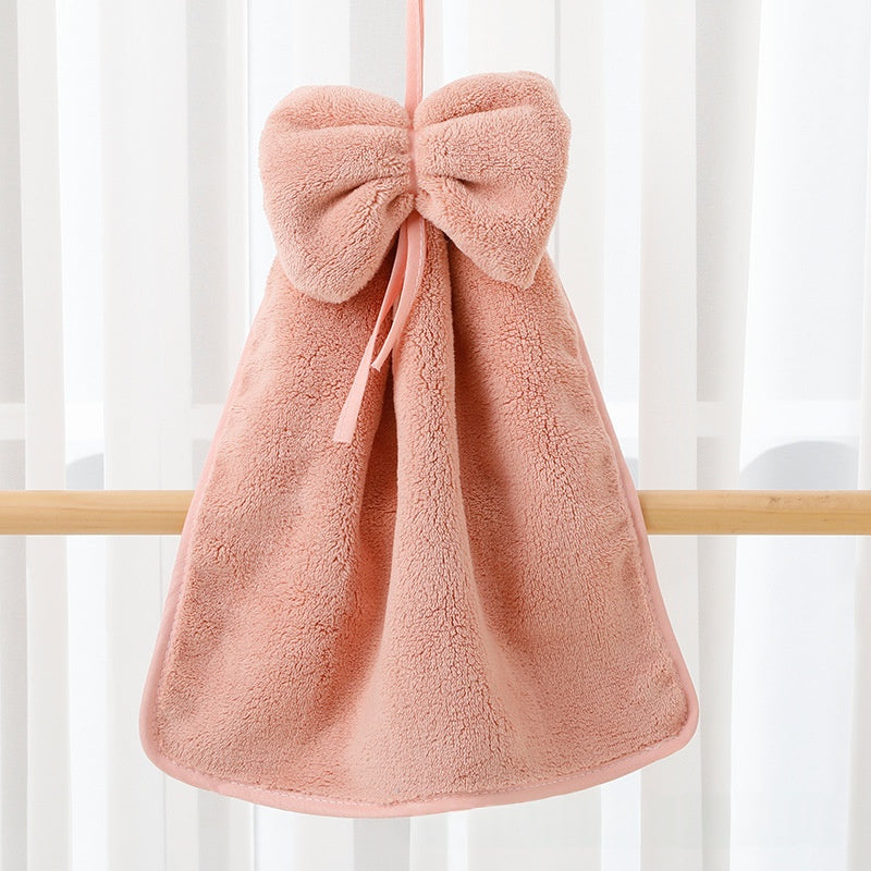 Haut de Densité Velvet Corail Bow mignon pendaison serviette de main Absorbant