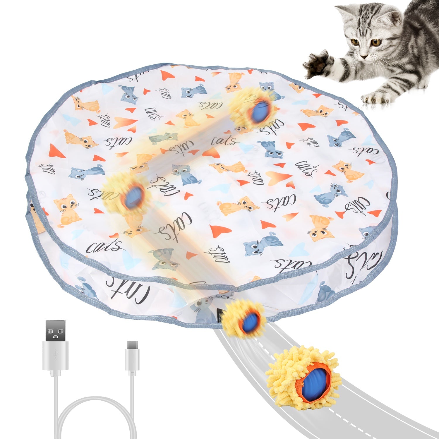 Jouets de chat 1Pc Ball rapide Rolling dans la poche Rechargeable Motion activé Jouets de chat interactifs