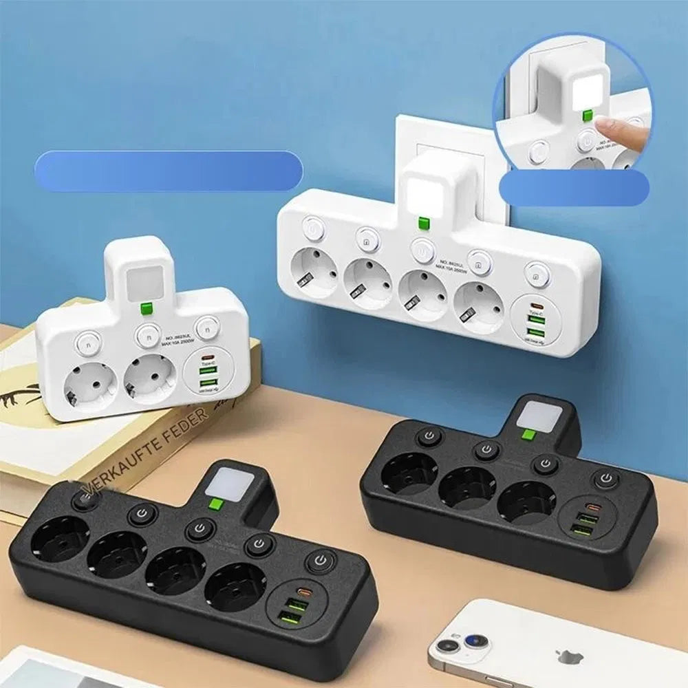 Adaptateur de prise de courant multi-plug 4-Way EU avec USB