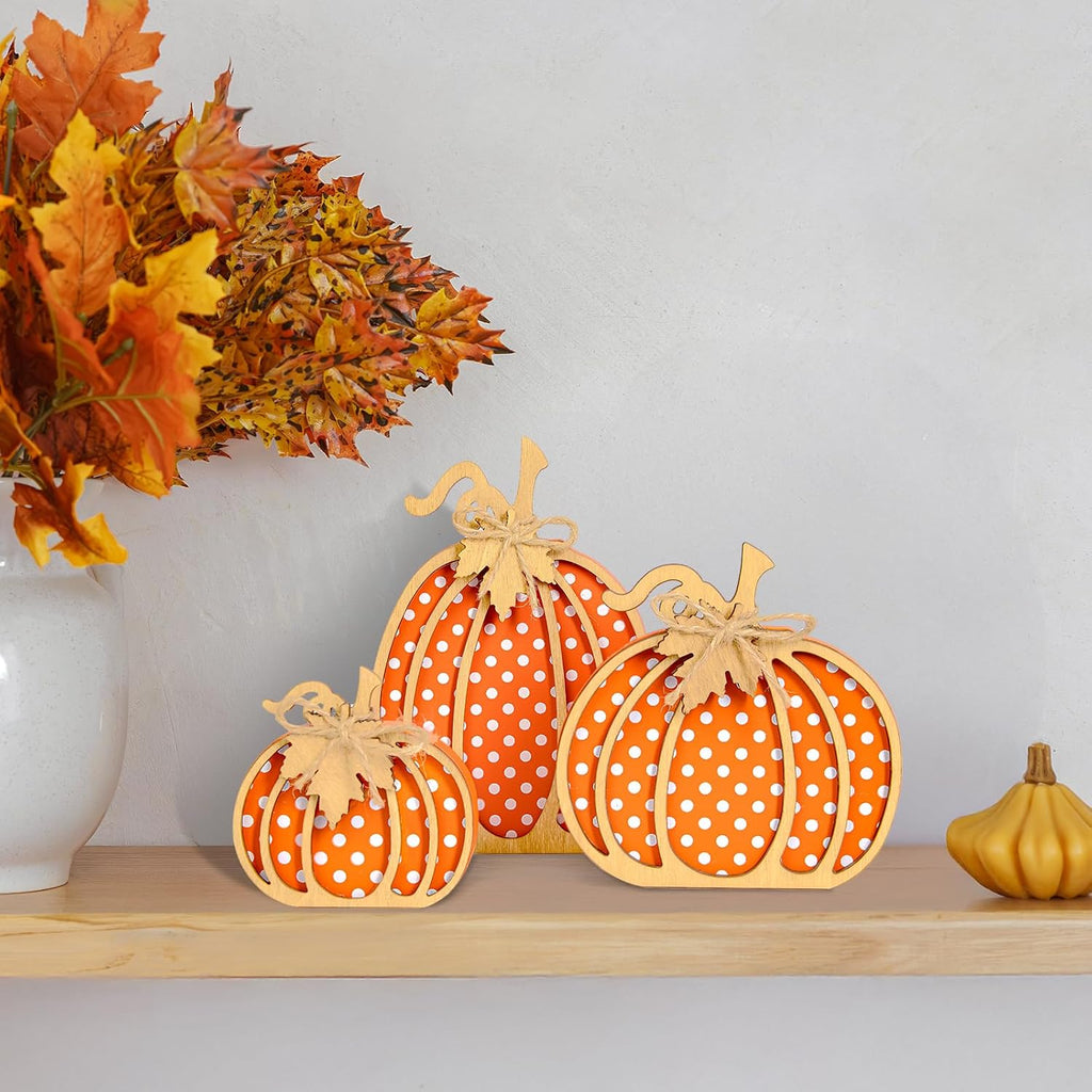 Décor de citrouille d'automne en bois 3 unités