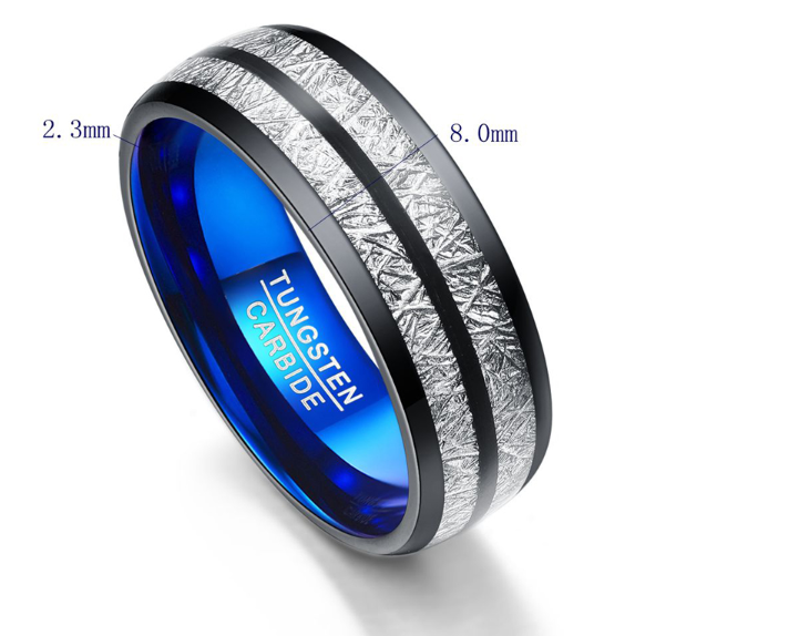 Bande de mariage 8mm Largeur Hommes Femmes Anneaux Accessoires Noir Bleu Tungstène Anneaux de carbure Coupe
