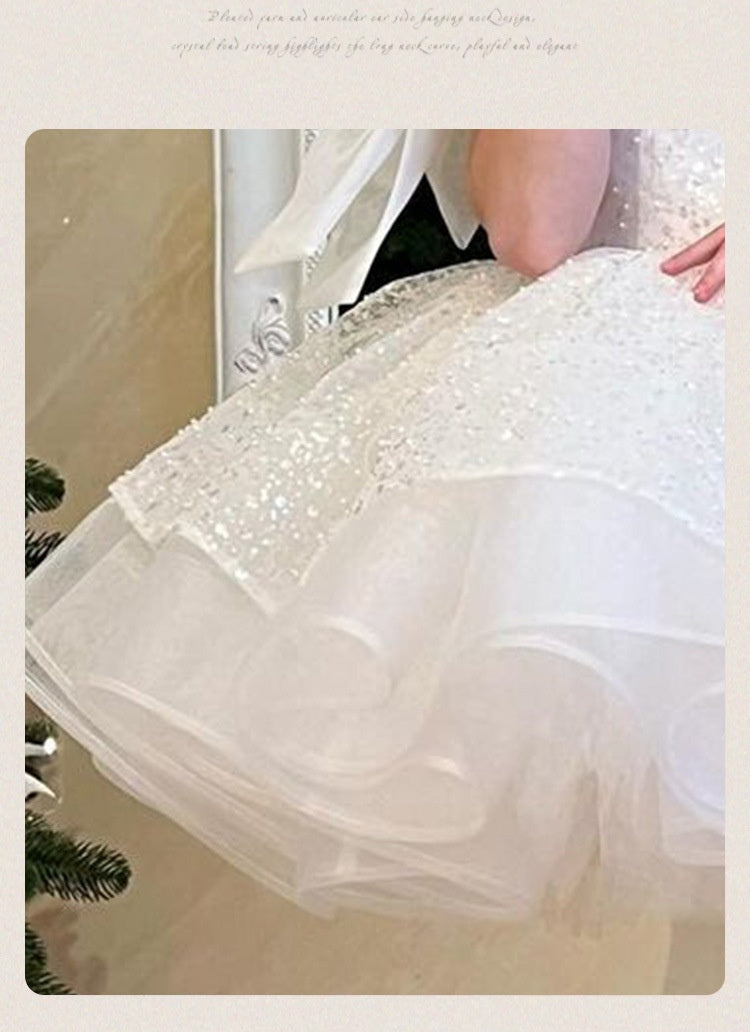 Soirée d'anniversaire blanche des filles Robe formelle Jupe