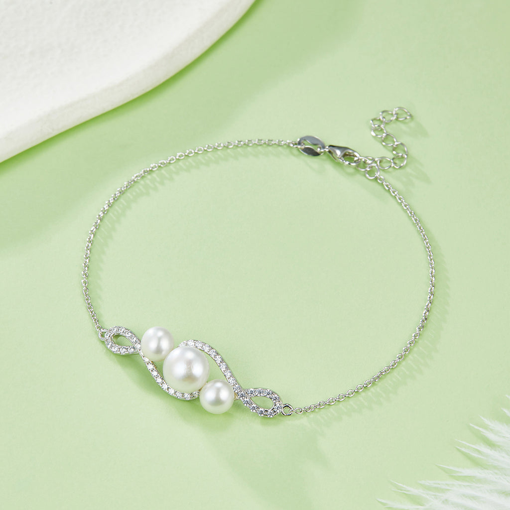 S925 Argent Sterling Bracelet en perles d'eau douce naturel pour les femmes