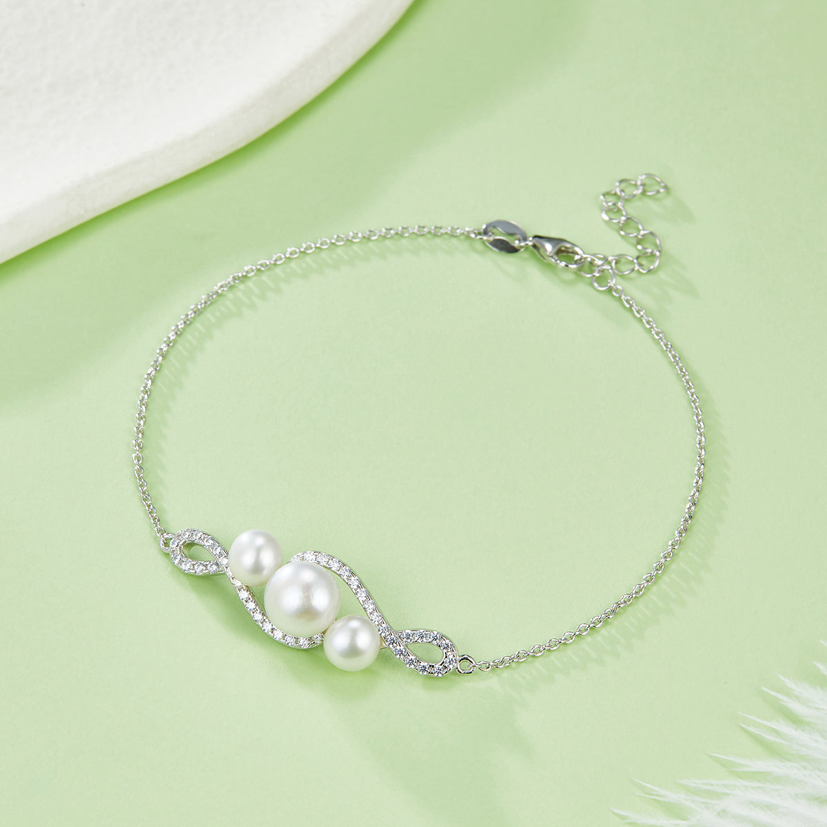 S925 Argent Sterling Bracelet en perles d'eau douce naturel pour les femmes