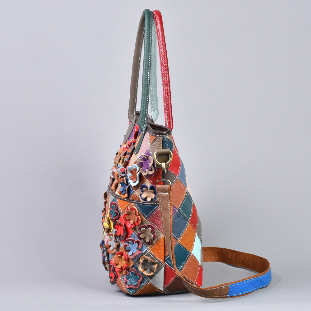 Top-grain en cuir Floral Patchwork épaule sac de corps