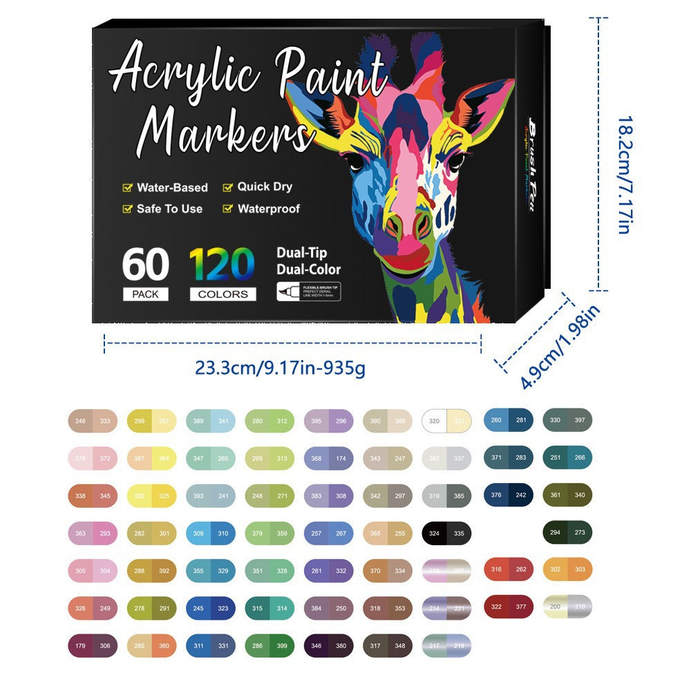 Marqueur acrylique double pointe 168 Couleurs Lavable à l'eau