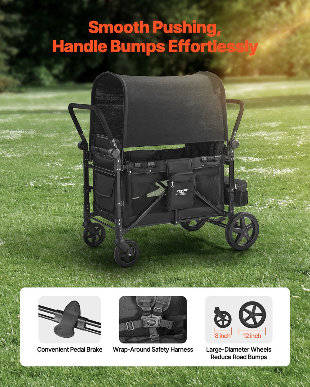 Poussette pour 4 enfants Push Pull Quad Poussette amovible 330LBS Chargement